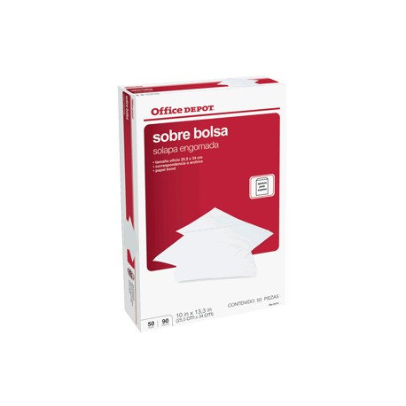 SOBRE BOLSA OFICIO OFFICE DEPOT BLANCO 50 PIEZAS - Envío Gratuito