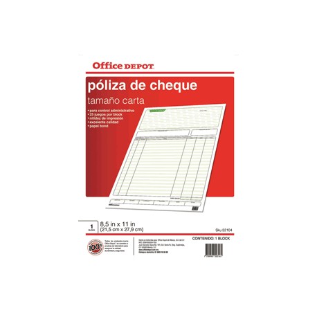 POLIZA CHEQUES OFFICE DEPOT CARTA 5 BLOCKS - Envío Gratuito