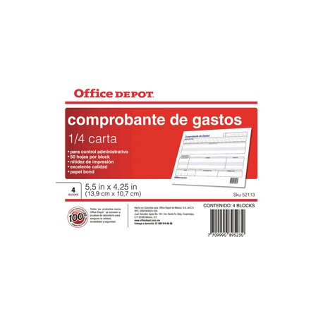 COMPROBANTE GASTOS OFFICE DEPOT 1/4 CARTA - Envío Gratuito