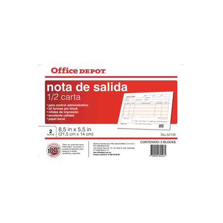 NOTA SALIDA OFFICE DEPOT 25 FORMAS - Envío Gratuito