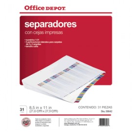 SEPARADORES INDICE OFFICE DEPOT 1-31 - Envío Gratuito