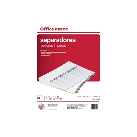 SEPARADORES INDICE OFFICE DEPOT 1-31 - Envío Gratuito