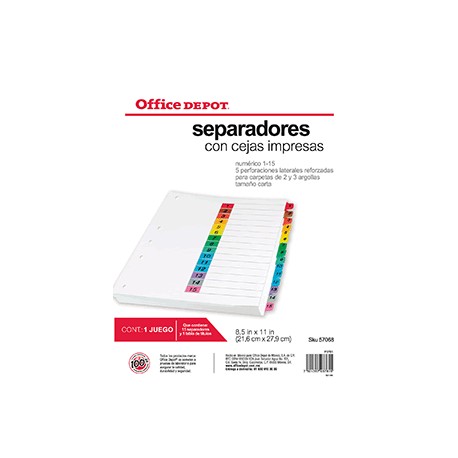 SEPARADORES INDICE OFFICE DEPOT 15 DIV NUMERADO