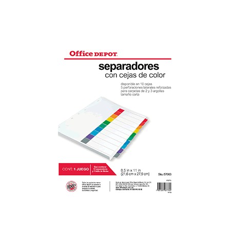 SEPARADORES INDICE OFFICE DEPOT OD 10 D S/NUMERO - Envío Gratuito