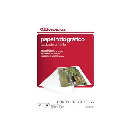 PAPEL FOTOGRAFICO 4 X 6 20 HOJAS OFFICE DEPOT - Envío Gratuito