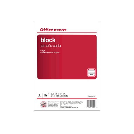 BLOCK CARTA OFFICE DEPOT 80 HOJAS RAYA