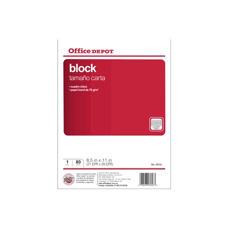 BLOCK CARTA OFFICE DEPOT 80 HOJAS CUADRO CHICO - Envío Gratuito
