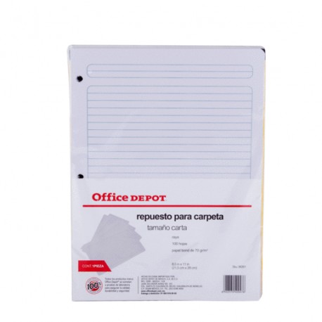 HOJAS P/CARPETA CARTA OFFICE DEPOT 100H RAYA - Envío Gratuito