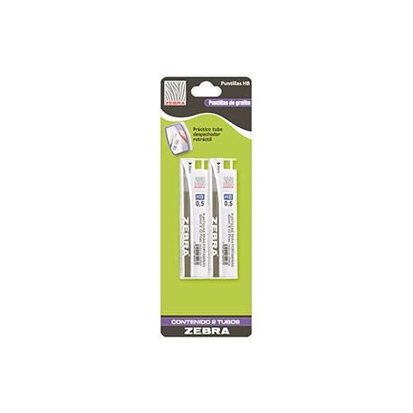 MINAS HB 0.5 MM CON 12 PUNTILLAS ZEBRA C/2 - Envío Gratuito
